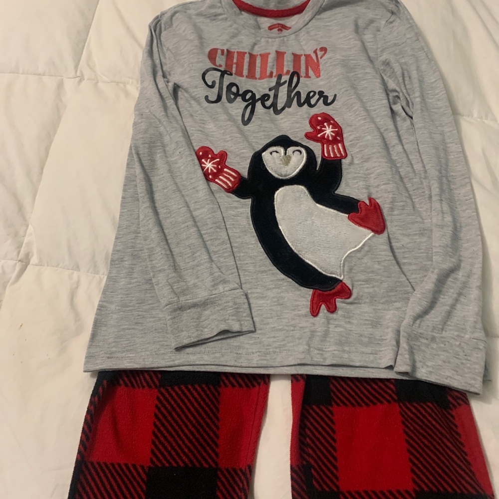 Holiday Time Penguin Pajama Set - Gray and Red